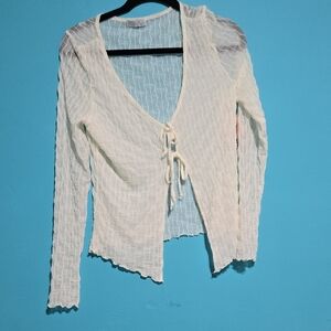 Brand NEW Sheer Cream Tie-Front Long Sleeve Top